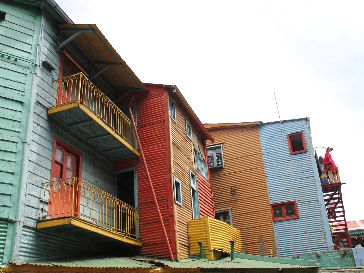 Brightly painted corrugated-iron houses on Caminito in La Boca